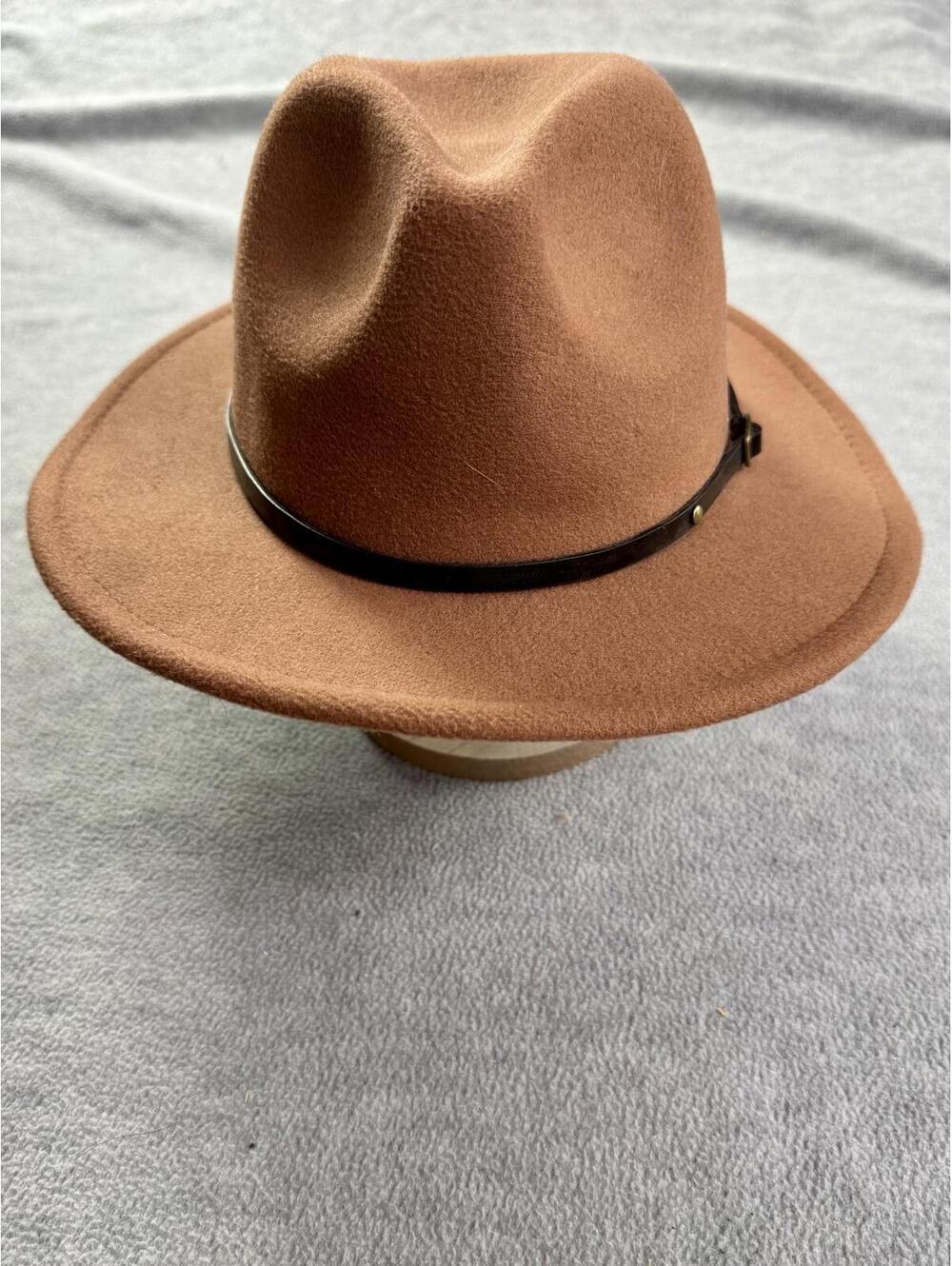 brown wool western fedora hat leather band‎ studded ranch style 21